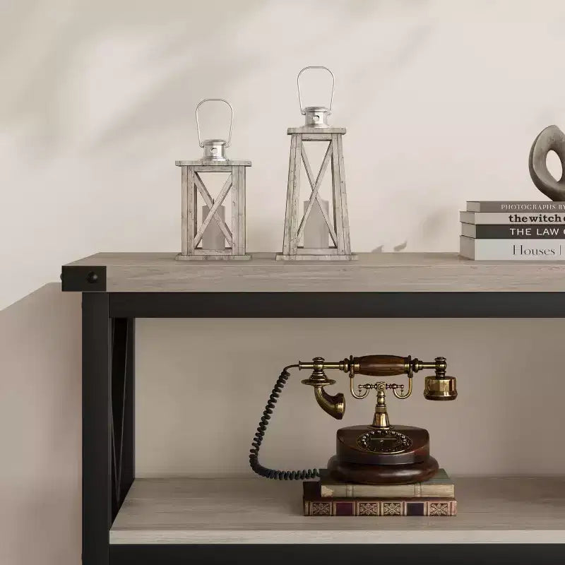 Tavolo consolle industriale da 47 pollici con 3 ripiani portaoggetti, tavolo d'ingresso lungo rettangolare, tavolino da divano per corridoio, soggiorno, camera da letto