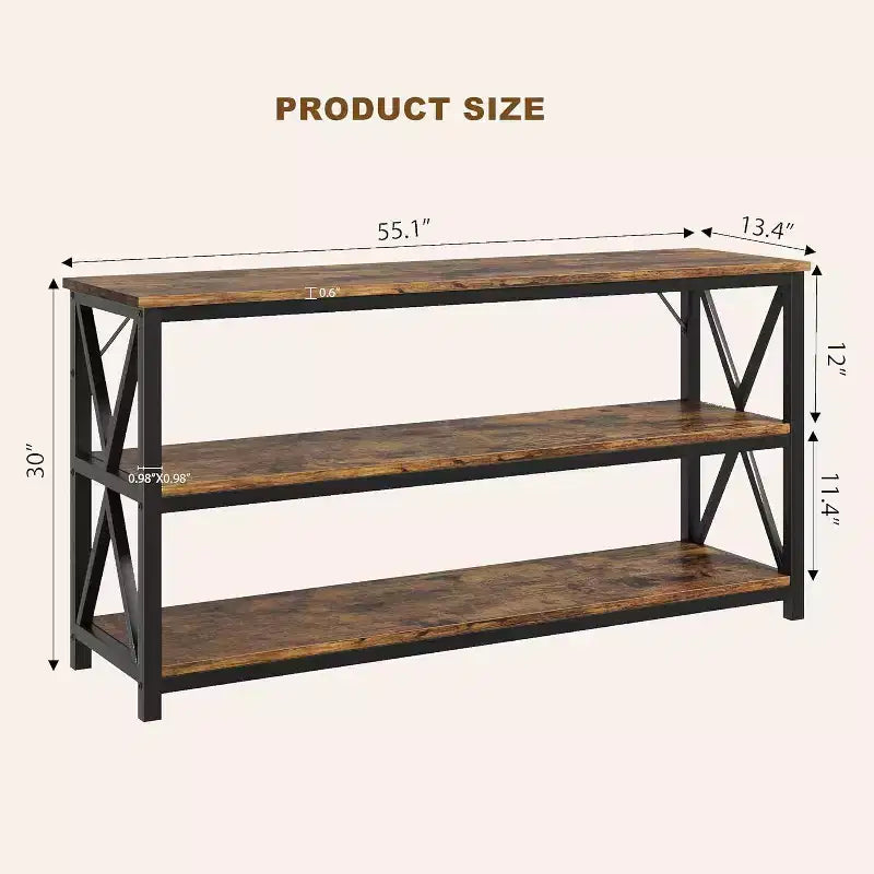 Console industriale da 47 pollici con 3 ripiani aperti, tavolo da ingresso e da divano lungo, scaffale stretto per corridoio, soggiorno, camera da letto