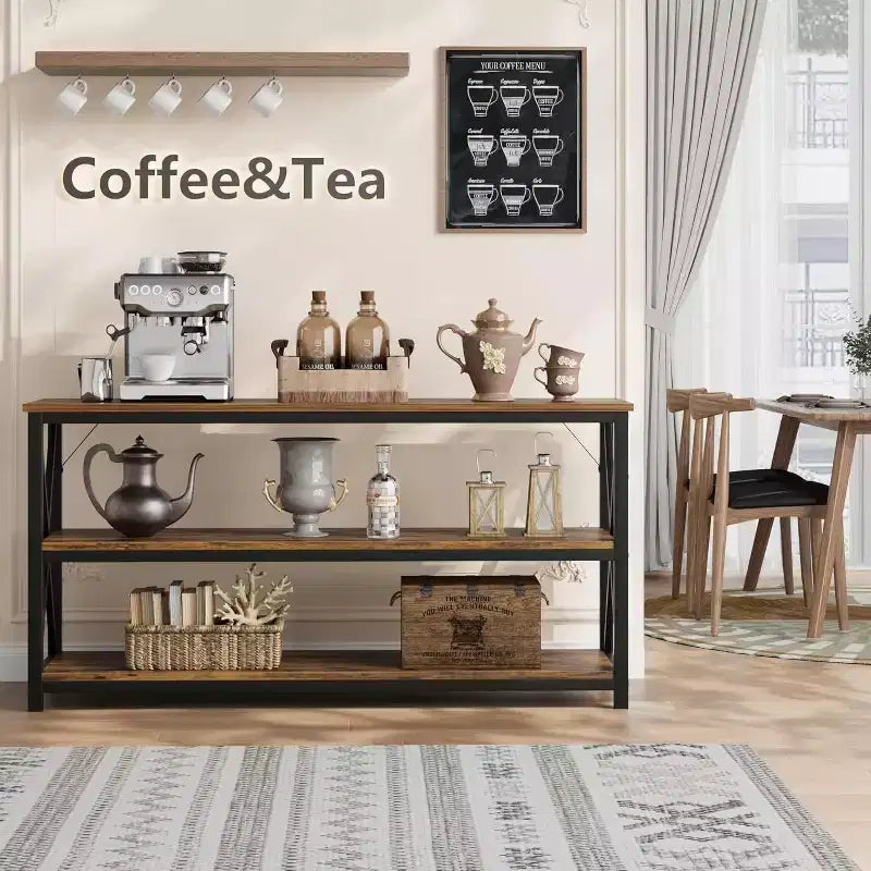 Console industriale da 47 pollici con 3 ripiani aperti, tavolo da ingresso e da divano lungo, scaffale stretto per corridoio, soggiorno, camera da letto