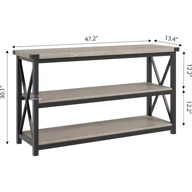 Console industriale da 47 pollici con 3 ripiani aperti, tavolo da ingresso e da divano lungo, scaffale stretto per corridoio, soggiorno, camera da letto