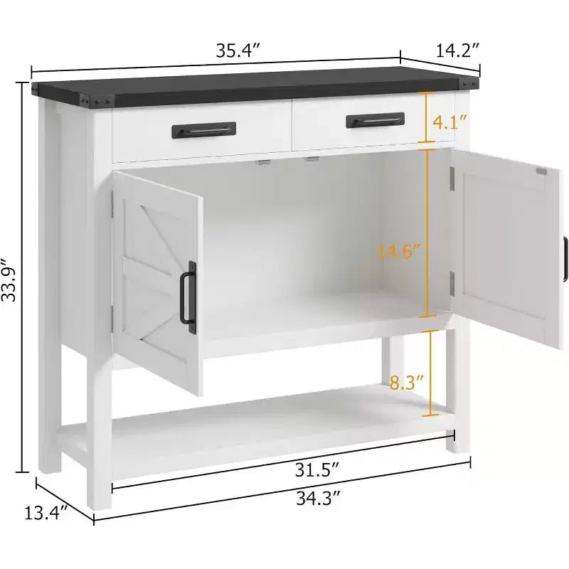Consolle Rustica con Mobile Contenitore, 2 Ante e 2 Cassetti, Tavolo Buffet Multifunzionale per Ingresso, Cucina, Soggiorno