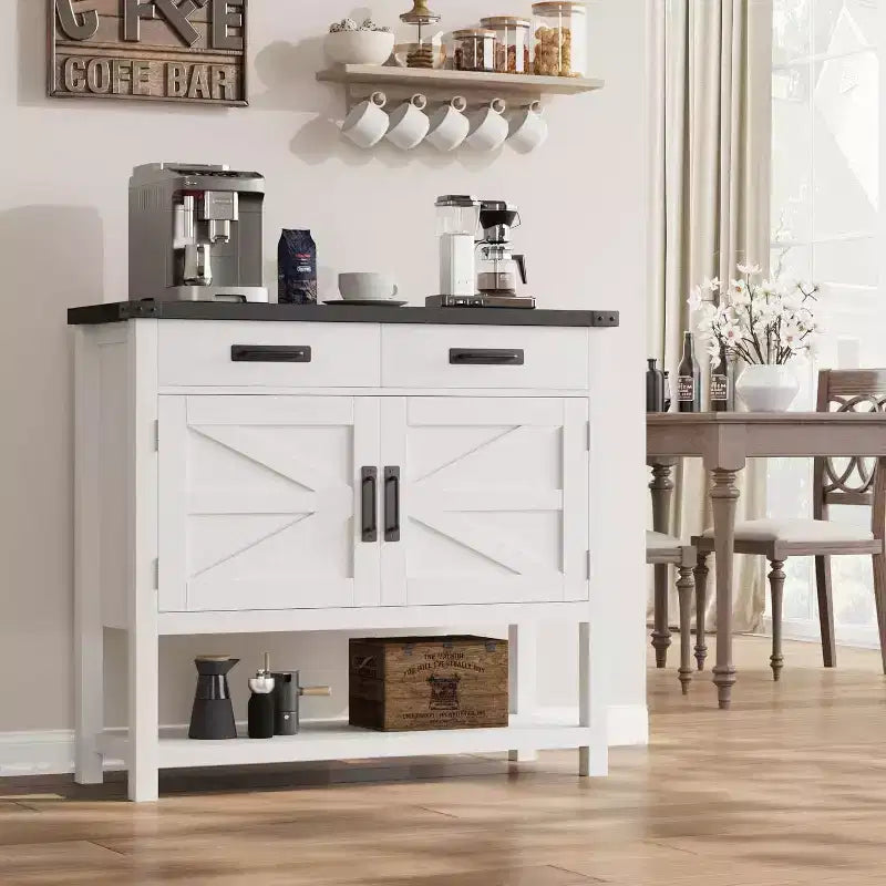 Consolle Rustica con Mobile Contenitore, 2 Ante e 2 Cassetti, Tavolo Buffet Multifunzionale per Ingresso, Cucina, Soggiorno