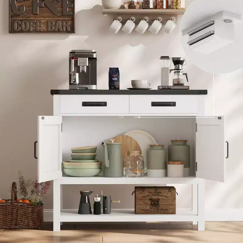 Consolle Rustica con Mobile Contenitore, 2 Ante e 2 Cassetti, Tavolo Buffet Multifunzionale per Ingresso, Cucina, Soggiorno