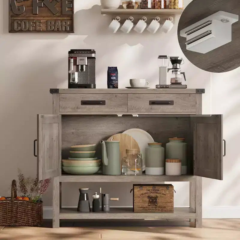 Consolle Rustica con Mobile Contenitore, 2 Ante e 2 Cassetti, Tavolo Buffet Multifunzionale per Ingresso, Cucina, Soggiorno