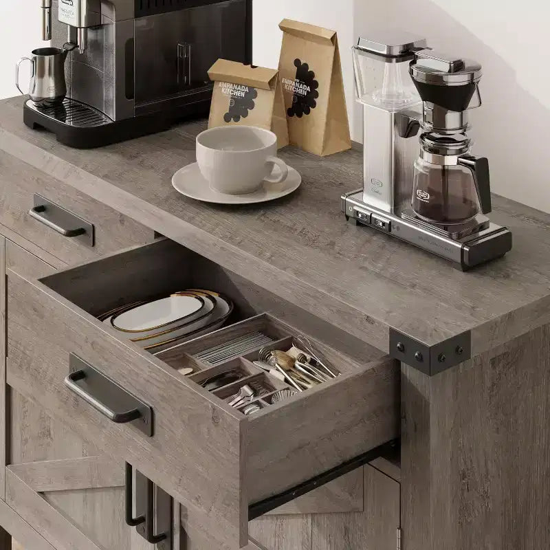 Consolle Rustica con Mobile Contenitore, 2 Ante e 2 Cassetti, Tavolo Buffet Multifunzionale per Ingresso, Cucina, Soggiorno