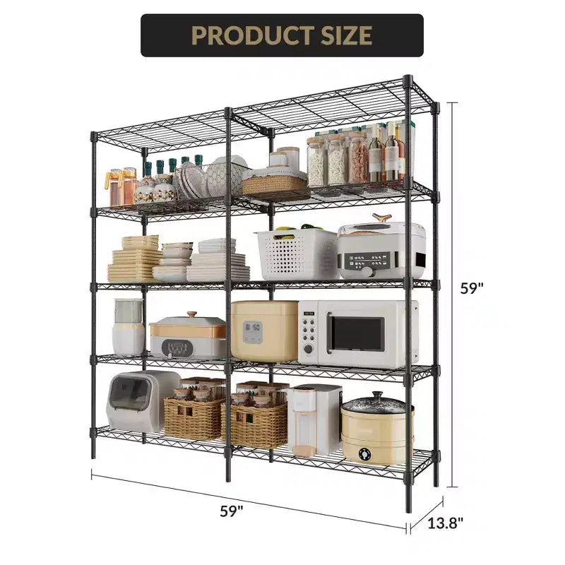 CuisinSmart Scaffali Portaoggetti a 5 Ripiani in Filo Metallico, Scaffalature Metalliche Regolabili per Conservazione, Scaffalature per Garage Dispensa Cucina, Nero