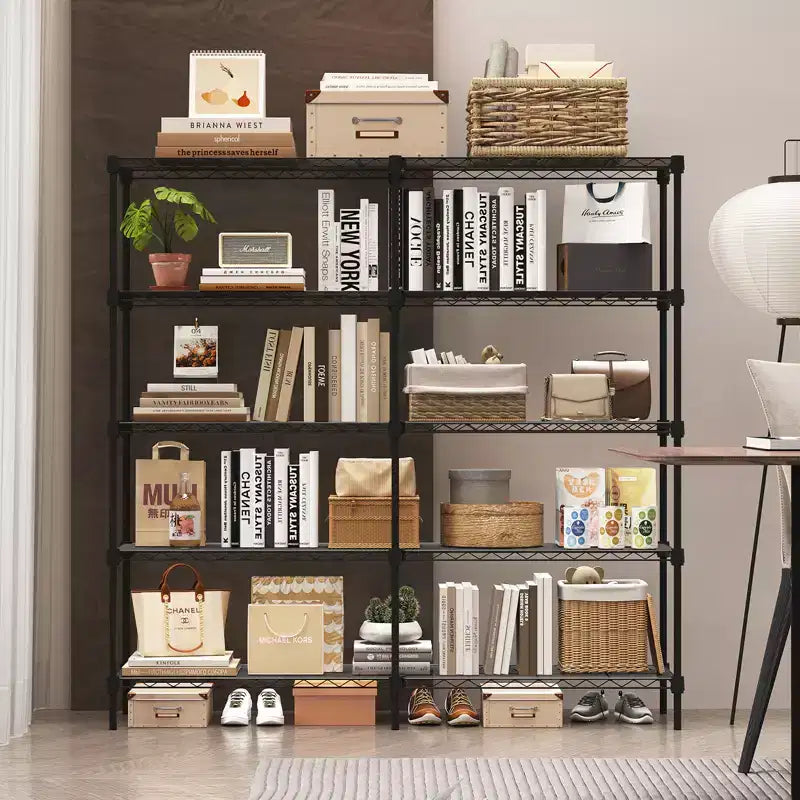 CuisinSmart Scaffali Portaoggetti a 5 Ripiani in Filo Metallico, Scaffalature Metalliche Regolabili per Conservazione, Scaffalature per Garage Dispensa Cucina, Nero