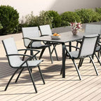 Set di 2/4 sedie da patio in alluminio con telaio leggero e schienale comodo, sedie da pranzo da esterno con schienale a imbracatura con seduta extra larga e braccioli