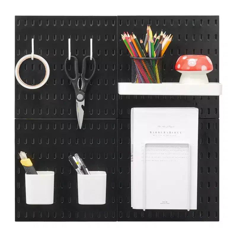 VEVOR Pegboard Combination Kit, 11 x 11 Plastic Pegboard, 4 Panels, Peg Board Wall Organizer Kit with Accessories, Black
