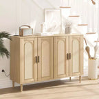 CuisinSmart Mobile Buffet in Rattan, Mobile Contenitore Boho, Mobile Bar con 4 Ante e Presa di Corrente per Cucina, Sala da Pranzo, Soggiorno