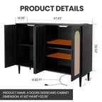 CuisinSmart Mobile Buffet in Rattan, Mobile Contenitore Boho, Mobile Bar con 4 Ante e Presa di Corrente per Cucina, Sala da Pranzo, Soggiorno