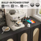 CuisinSmart Mobile Buffet in Rattan, Mobile Contenitore Boho, Mobile Bar con 4 Ante e Presa di Corrente per Cucina, Sala da Pranzo, Soggiorno