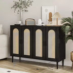 CuisinSmart Mobile Buffet in Rattan, Mobile Contenitore Boho, Mobile Bar con 4 Ante e Presa di Corrente per Cucina, Sala da Pranzo, Soggiorno