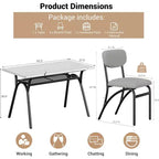 COZONY Set da Pranzo 5 Pezzi con 4 Sedie Bouclé, Tavolo Rettangolare con Piano in Marmo e Mensola Portaoggetti, Mobili da Pranzo Moderni Beige