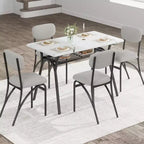 COZONY Set da Pranzo 5 Pezzi con 4 Sedie Bouclé, Tavolo Rettangolare con Piano in Marmo e Mensola Portaoggetti, Mobili da Pranzo Moderni Beige