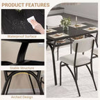 COZONY Set da Pranzo 5 Pezzi con 4 Sedie Bouclé, Tavolo Rettangolare con Piano in Marmo e Mensola Portaoggetti, Mobili da Pranzo Moderni Beige