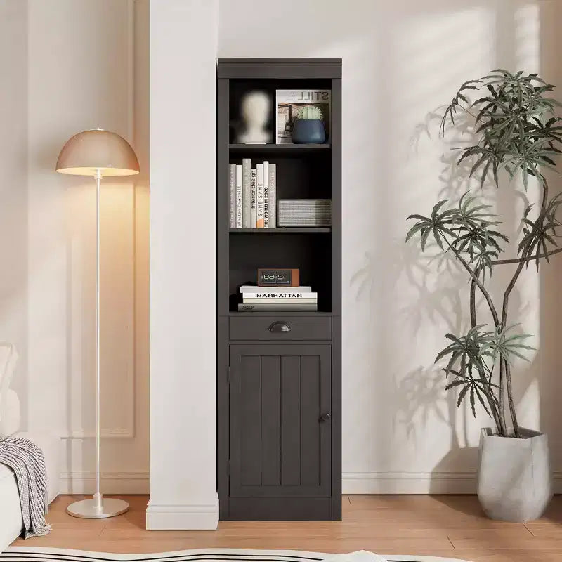 Libreria Alta 180 cm con Armadietto, Scaffale Aperto a 3 Ripiani in Legno con Mensole Regolabili, Grande Scaffale Contenitore Espositivo, Scaffale Verticale per Casa
