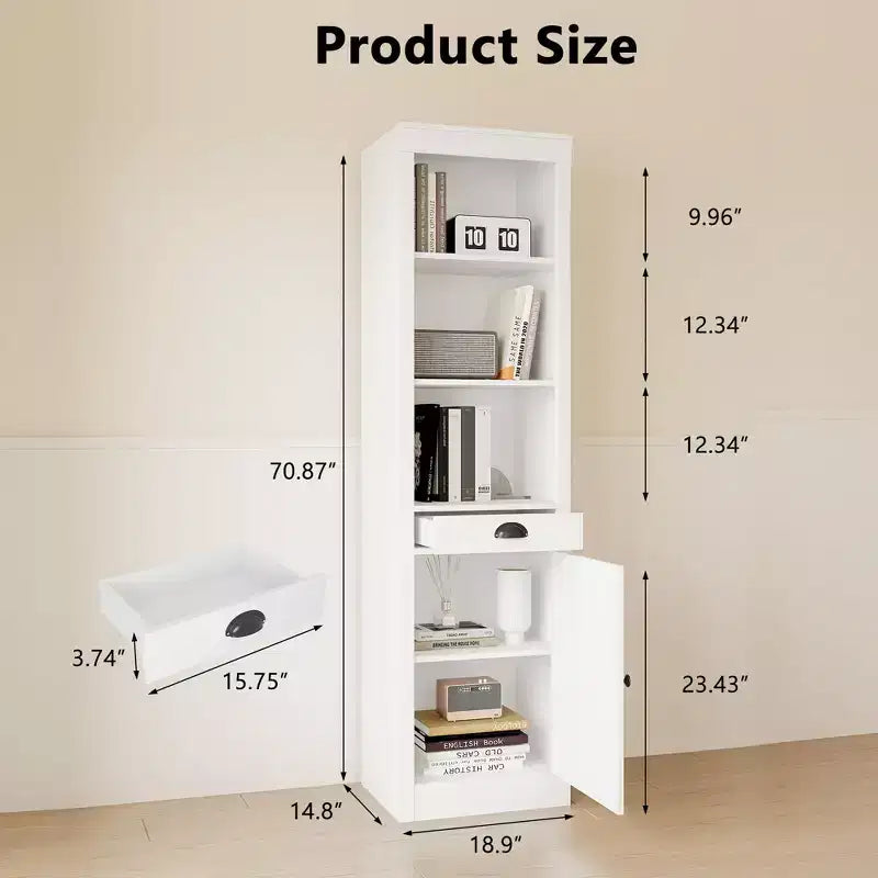 Libreria Alta 180 cm con Armadietto, Scaffale Aperto a 3 Ripiani in Legno con Mensole Regolabili, Grande Scaffale Contenitore Espositivo, Scaffale Verticale per Casa