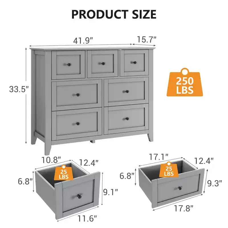 Comò in legno CuisinSmart per camera da letto, cassettiera a 7 cassetti con maniglie in metallo, organizer per armadietto per soggiorno, corridoio, camera da letto