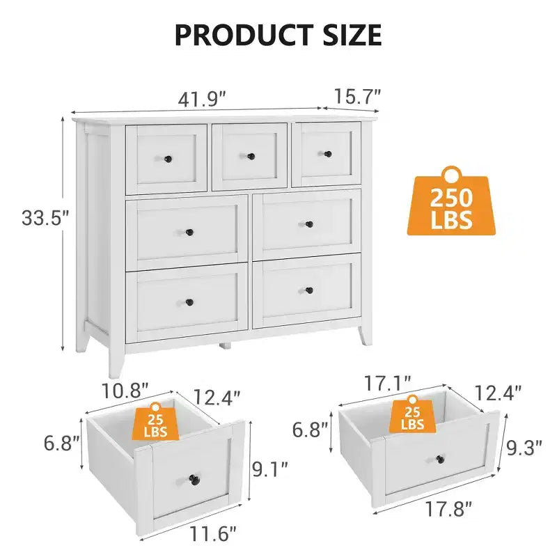 Comò in legno CuisinSmart per camera da letto, cassettiera a 7 cassetti con maniglie in metallo, organizer per armadietto per soggiorno, corridoio, camera da letto