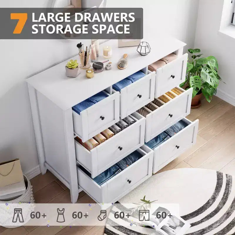 Comò in legno CuisinSmart per camera da letto, cassettiera a 7 cassetti con maniglie in metallo, organizer per armadietto per soggiorno, corridoio, camera da letto