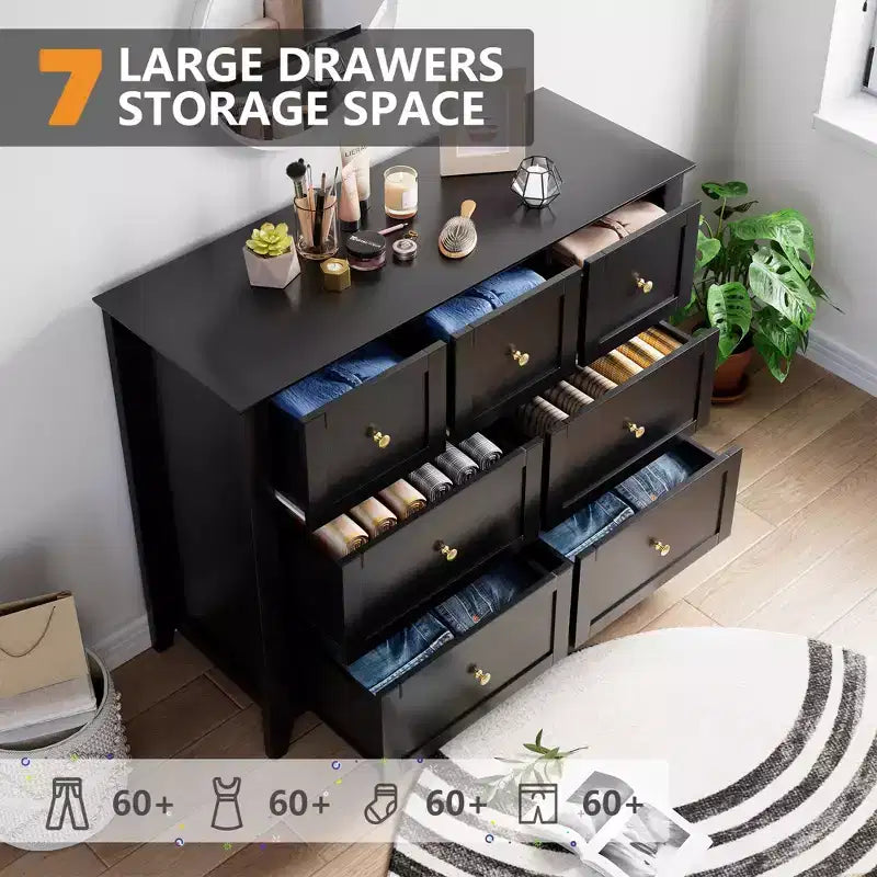 Comò in legno CuisinSmart per camera da letto, cassettiera a 7 cassetti con maniglie in metallo, organizer per armadietto per soggiorno, corridoio, camera da letto