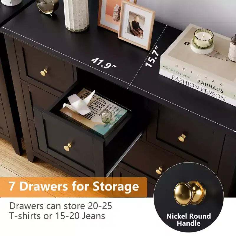 Comò in legno CuisinSmart per camera da letto, cassettiera a 7 cassetti con maniglie in metallo, organizer per armadietto per soggiorno, corridoio, camera da letto