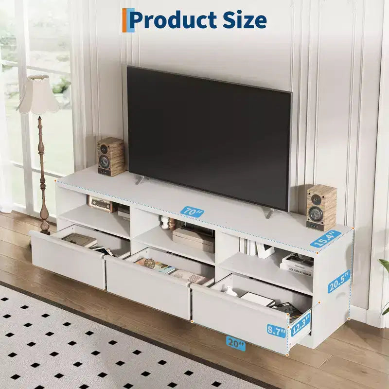 Mobile TV da 70 pollici per televisori da 80 pollici, Centro di Intrattenimento Moderno di Metà Secolo con Cassetto Contenitore e Ripiani Aperti, Mobile Console Media in Legno per Soggiorno