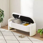 Panca contenitore ovale EHMKNP Ottomana con tessuto in pile d'agnello 3D, grande vano portaoggetti nascosto per soggiorno, ingresso, camera da letto, accogliente seduta bianco crema