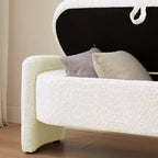 Panca contenitore ovale EHMKNP Ottomana con tessuto in pile d'agnello 3D, grande vano portaoggetti nascosto per soggiorno, ingresso, camera da letto, accogliente seduta bianco crema