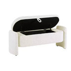 Panca contenitore ovale EHMKNP Ottomana con tessuto in pile d'agnello 3D, grande vano portaoggetti nascosto per soggiorno, ingresso, camera da letto, accogliente seduta bianco crema