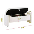 Panca contenitore ovale EHMKNP Ottomana con tessuto in pile d'agnello 3D, grande vano portaoggetti nascosto per soggiorno, ingresso, camera da letto, accogliente seduta bianco crema