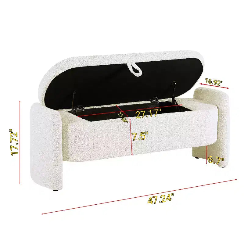 Panca contenitore ovale EHMKNP Ottomana con tessuto in pile d'agnello 3D, grande vano portaoggetti nascosto per soggiorno, ingresso, camera da letto, accogliente seduta bianco crema