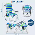 Set di 2 sedie a zaino da spiaggia per adulti, sedie pieghevoli leggere in alluminio con schienale regolabile in 5 posizioni, portasciugamani, tasche portaoggetti