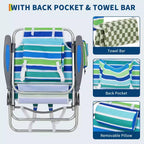 Set di 2 sedie a zaino da spiaggia per adulti, sedie pieghevoli leggere in alluminio con schienale regolabile in 5 posizioni, portasciugamani, tasche portaoggetti