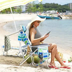 Set di 2 sedie a zaino da spiaggia per adulti, sedie pieghevoli leggere in alluminio con schienale regolabile in 5 posizioni, portasciugamani, tasche portaoggetti
