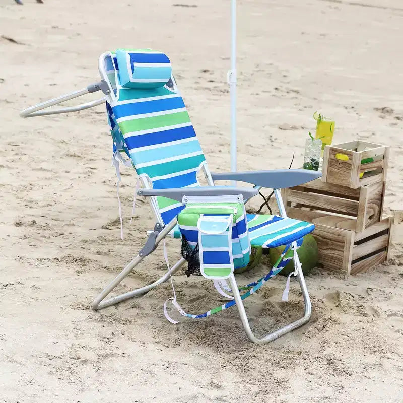 Set di 2 sedie a zaino da spiaggia per adulti, sedie pieghevoli leggere in alluminio con schienale regolabile in 5 posizioni, portasciugamani, tasche portaoggetti