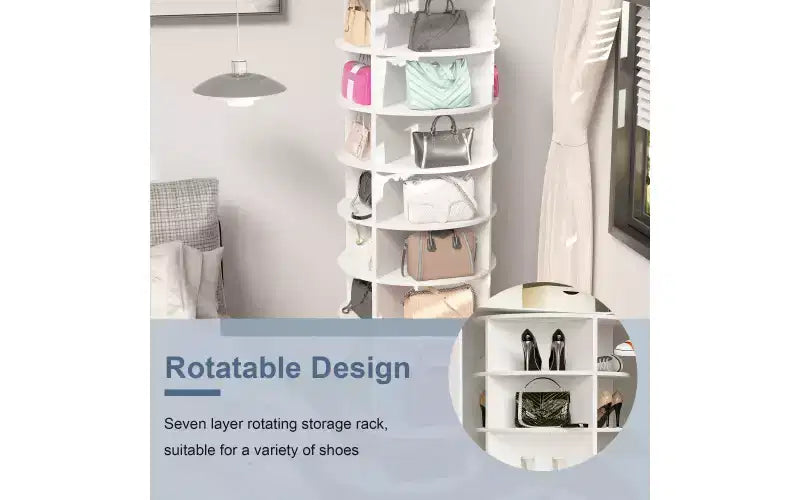 Zevemomo Scarpiera Girevole a 7 Livelli, Torre Portascarpe Girevole a 360°, Organizer Girevole per Scarpe, per Ingresso, Ripostiglio, Soggiorno, Camera da Letto (Contiene 28 Paia), Bianco