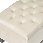 Pouf quadrato EHMKNP, contemporaneo, con bottoni capitonné e cuciture a rombo, in tessuto beige, 51.57