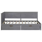 Bellemave Letto a giorno rustico con rotelle e cassetto portaoggetti, Letto a giorno singolo in legno con contenitore per soggiorno, camera da letto, camera degli ospiti, Grigio