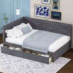 Bellemave Letto a giorno rustico con rotelle e cassetto portaoggetti, Letto a giorno singolo in legno con contenitore per soggiorno, camera da letto, camera degli ospiti, Grigio