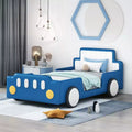 Bellemave Twin Size Race Car-Shaped Platform Bed with Wheels, with Headboard and Footboard, for Boys,Blue