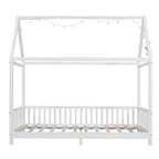 Bellemave Letto a capanna a LED, Misura Singola, Letto Montessori a Pavimento, Struttura in Legno con Doghe e Sponda, per Bambine, Bambini, Bianco