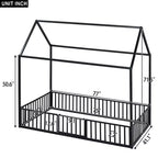 Bellemave Letto a Pavimento Singolo con Porta e Recinzione, Letto Singolo con Tetto/Letto a Pavimento a Casetta per Bambini, Ragazze, Ragazzi, Nero