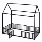 Bellemave Letto a Pavimento Singolo con Porta e Recinzione, Letto Singolo con Tetto/Letto a Pavimento a Casetta per Bambini, Ragazze, Ragazzi, Nero