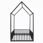 Bellemave Letto a Pavimento Singolo con Porta e Recinzione, Letto Singolo con Tetto/Letto a Pavimento a Casetta per Bambini, Ragazze, Ragazzi, Nero