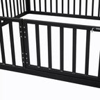 Bellemave Letto a Pavimento Singolo con Porta e Recinzione, Letto Singolo con Tetto/Letto a Pavimento a Casetta per Bambini, Ragazze, Ragazzi, Nero