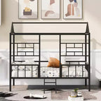 Bellemave Twin Size Metal House Bed Frame, Low Loft Bed Frame with Ladder, for Girls, Boys, Black