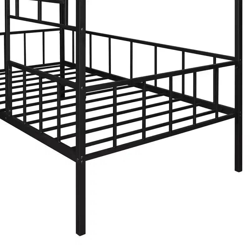 Bellemave Letto a castello singolo in metallo, telaio a casetta, letto a soppalco basso con scaletta, per ragazze, ragazzi, nero