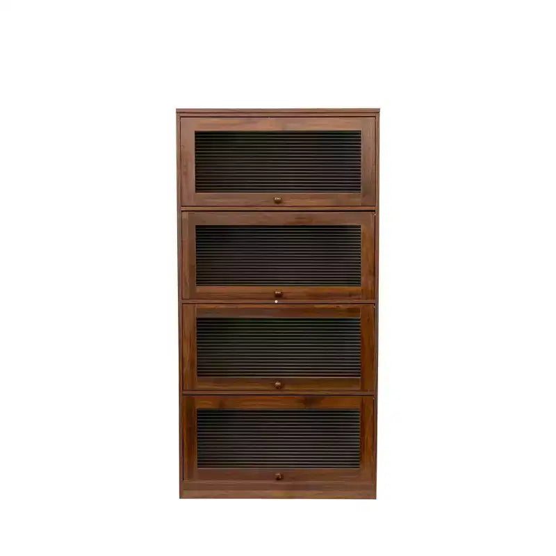 GDFStudio Elodie Libreria Rustica a 4 Ripiani in Legno con 4 Ante in Vetro